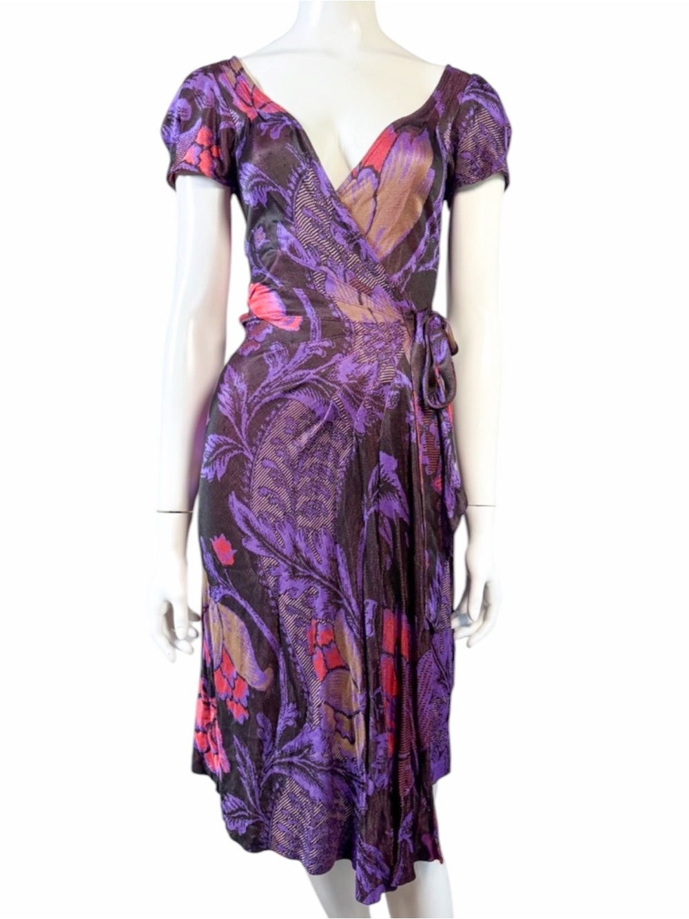 Vintage DVF Diane von Furstenberg True Wrap Dress Purple Floral Made USA 2
